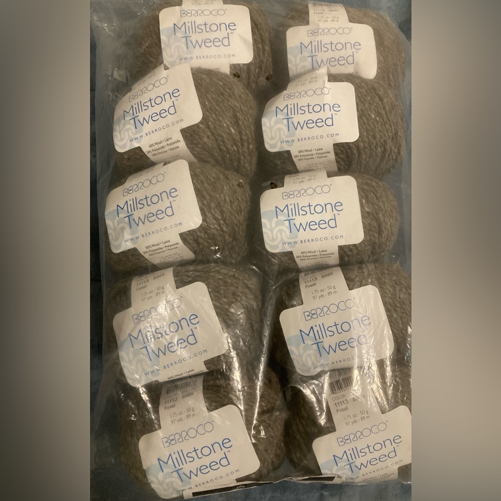10 Skeins-Berroco Millstone Tweed Yarn Pack. Color 11113. Fossil.